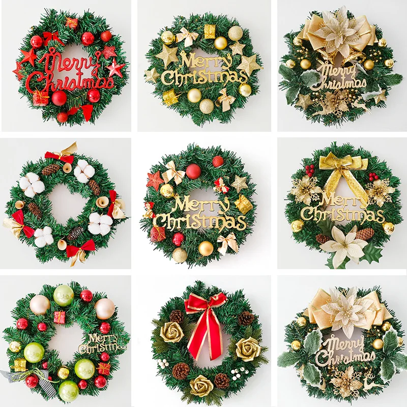 Factory Price Artificial 30 cm Large Christmas wreath for front door hanging window props background Christmas tree accessories