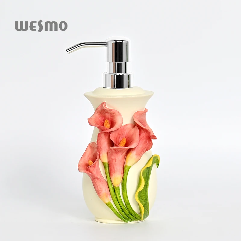 Luxury Sculptured Flower Design Soap Dispenser 4 Pcs Bathroom Items Resin Bathroom Accessories Set