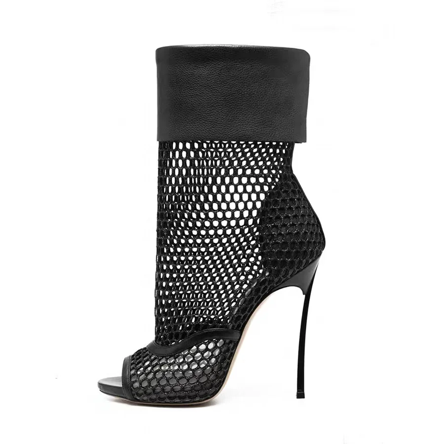 Fishnet upper female heel shoes women spring high heels 2022 open toe stiletto boots style wholesaler price MOQ 30 Pairs
