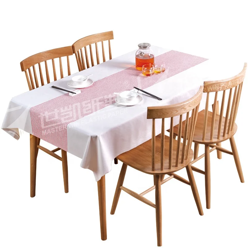 Customized Disposable White Waterproof Plastic  Tablecloth for Wedding and Banquet