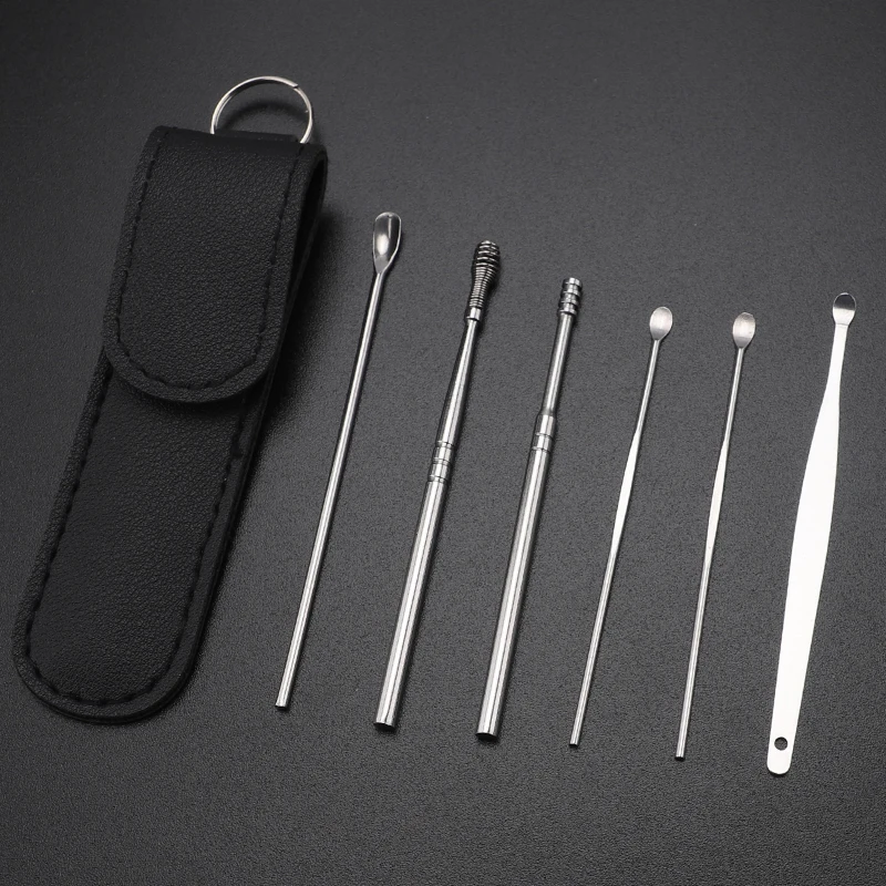 Cuticuter Spring Ear Wax Cleaner Tool Set - Portable Ear Wax Cleaning Kit, Stainless Steel Spade Ear Cleaning, Ear Wax Removal K