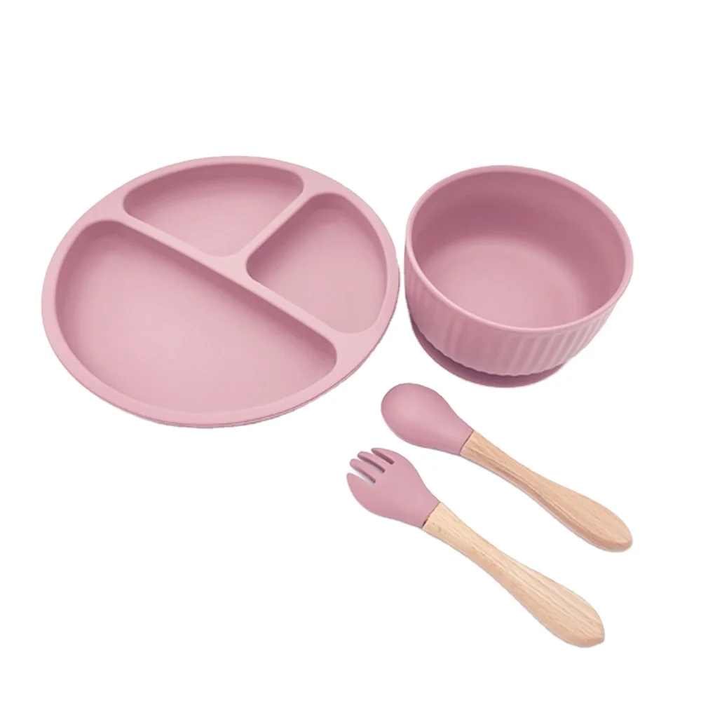 4-Pack Baby Product Supplies Silicone plate Spoon Bowl Baby Unbreakable Dinnerware Feeding Set
