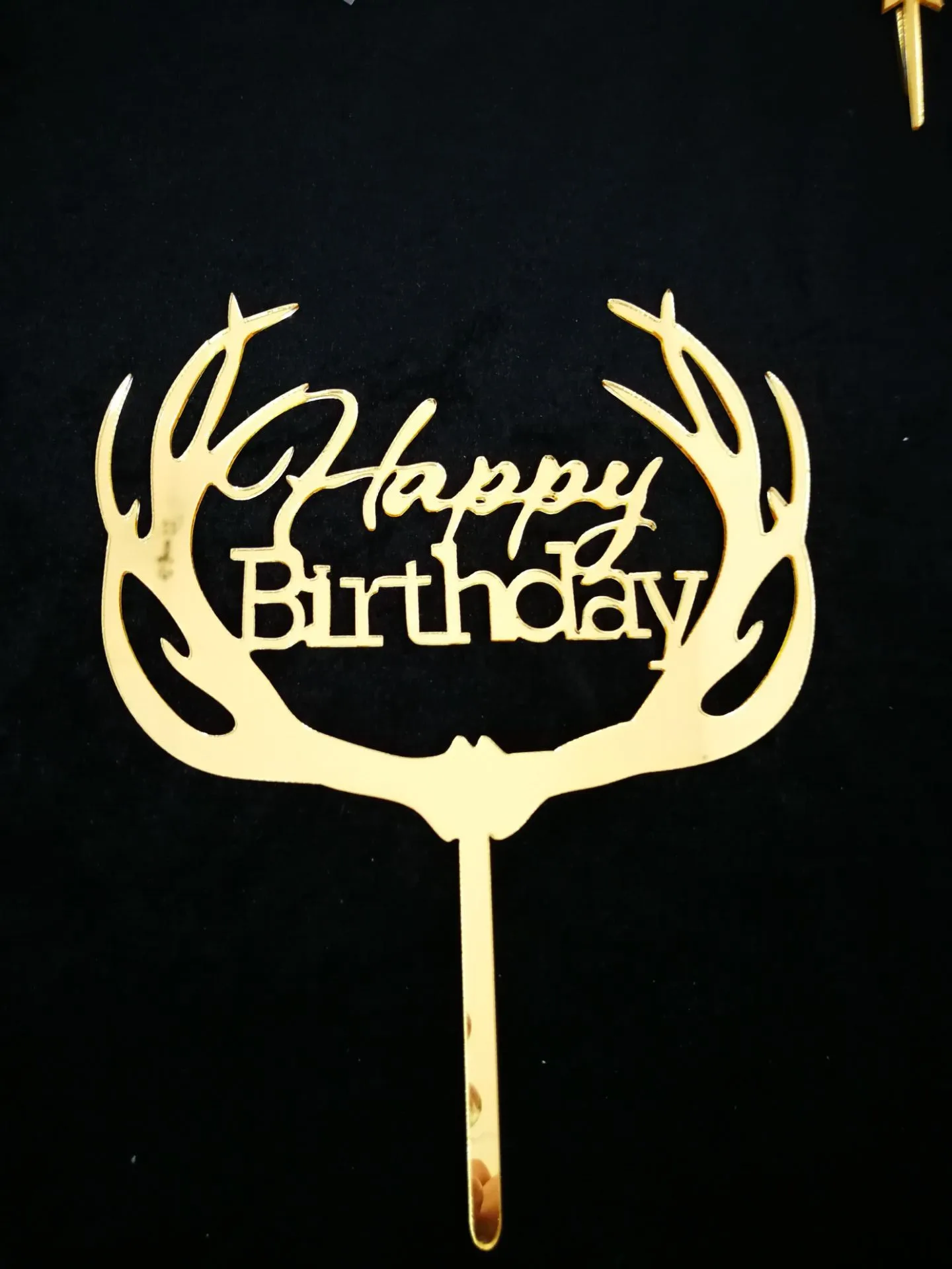 Antler design happy birthday cake topper acrylic cake topper