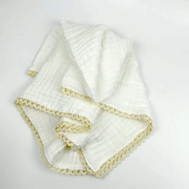 6 Layers Organic Cotton Muslin Baby Blanket Swaddle With Lace