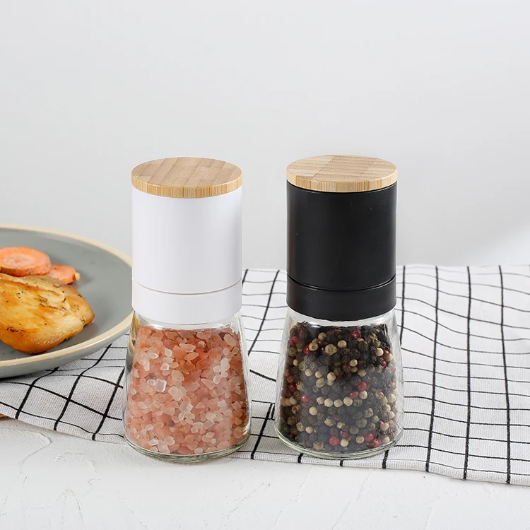 Регулируемая деревянная мельница для соли и перца, мельница, инструменты для барбекю, кухонная мельница с керамическим сердечником и стеклянной бутылкой