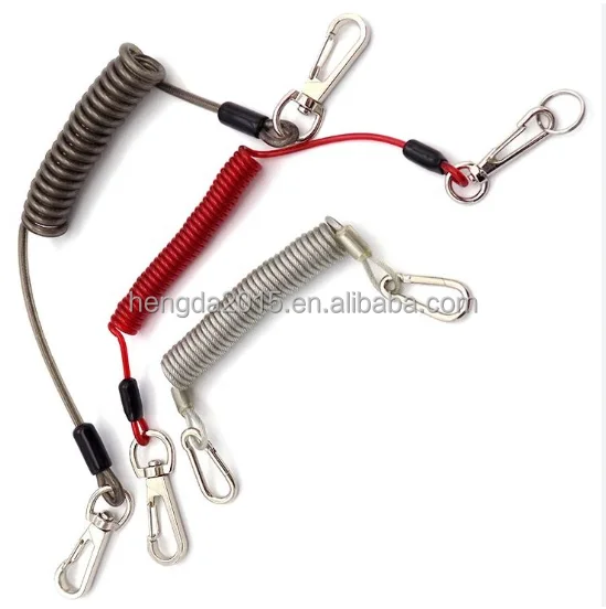 Manufacturer PVC/PU coated steel wire rope safety Coil Spring Lanyard spring rope with snap hook
