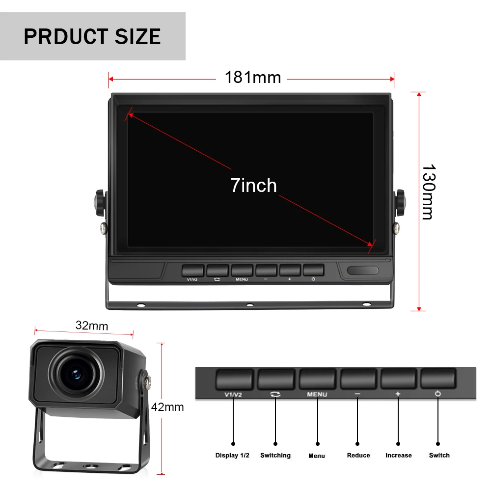 AHD 720P 1080P 2CH/2channel HD Rear View 7 inch IPS Car Vehicle Monitor Reversing Aid Backup Bus Truck Rearview Camera System