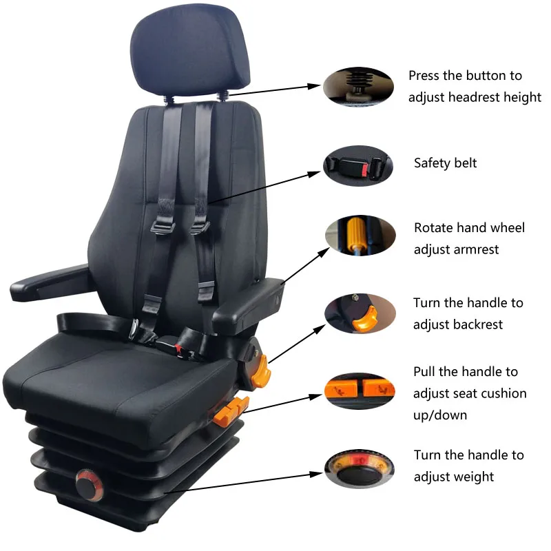 Mechanical Suspension Engineering Car/Bus/Shacman Truck Driver Seat With Shock Absorber And Belt