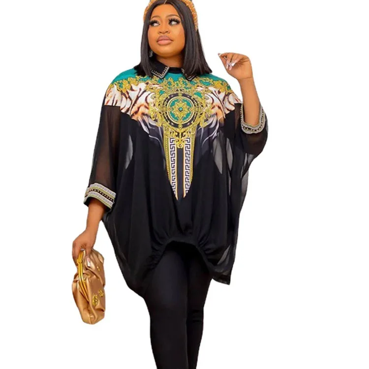 Ready to ship Clothes Women Fashion Summer long Sleeves Floral printed top shirt Blouse pants Set