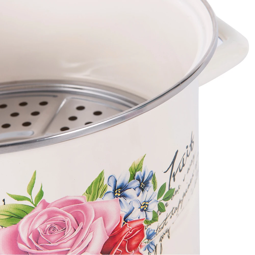 Custom 28cm Enamel Metal Steel Steamer Cookware Pot Enamel Steamer Pot with Enamel Lid