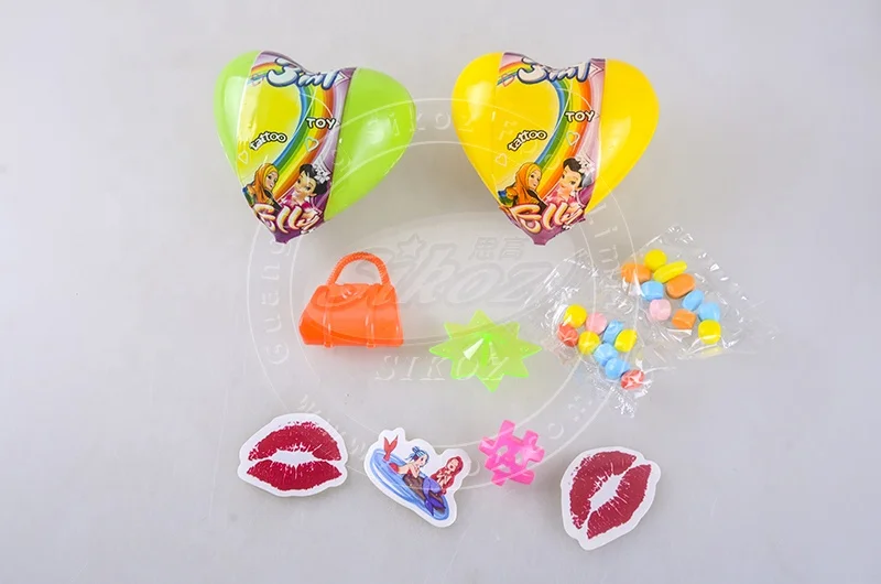 New cartoon heart shape surprise egg toy with candy