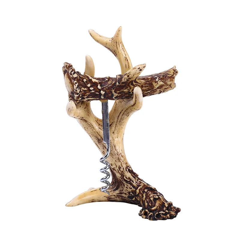 Nordic Resin Deer Antler Figurine Red Wine Bottle Opener for Home Decor