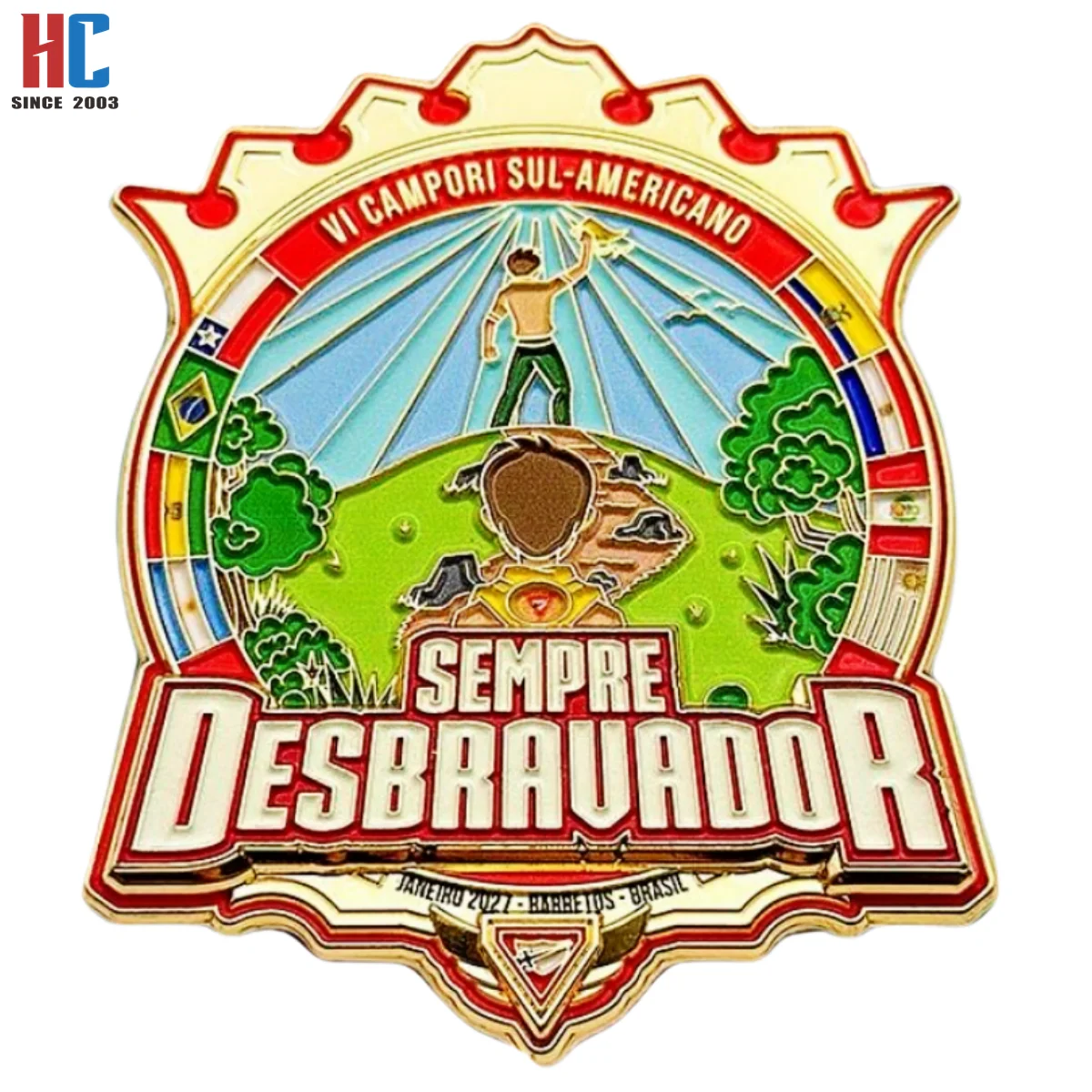 20 Years Factory Customized desbravadores Path finder Colombia Badge Adventist Christian Campori Enamel Lapel Pin