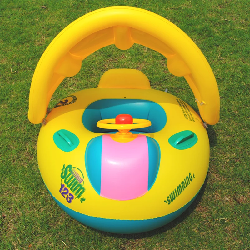 Pool water fun for kids children customize PVC inflatable baby boat baby seat toy with sunshade
