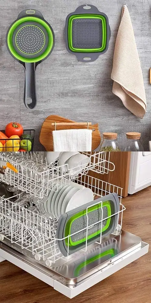 Collapsible Colander Set, Pasta Strainer Basket with Plastic Handles, Collapsible Strainers for Kitchen with  Handles