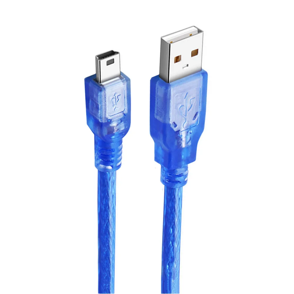 High-quality transparent blue copper core double-shielded USB2.0 OTG V8V3micro mini 5P docking extension cable.