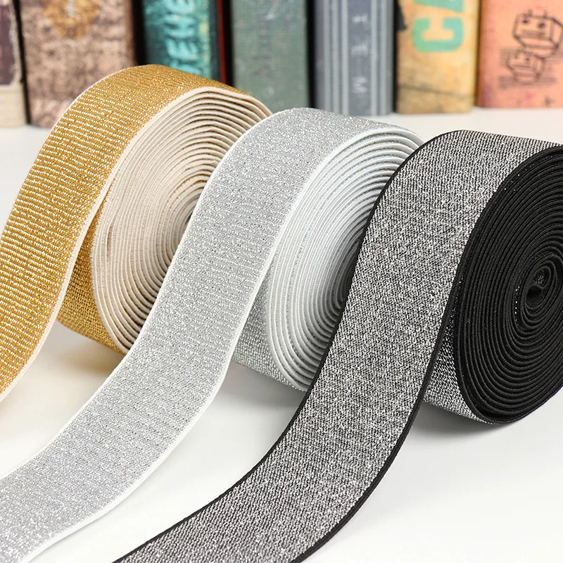 10mm 15mm 25mm 30mm Soft Polyester Webbing Belt Lurex Elastic Webbing