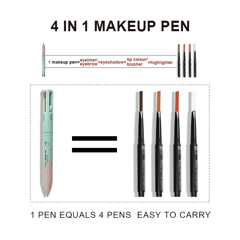 4 in 1 makeup pen eyeliner eyebrow pen lip liner highlighter customizable private label portable makeup pen