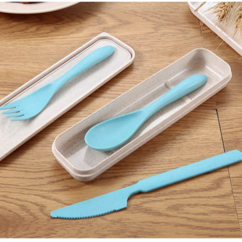 Camping Plastic Cutlery Set Disposable Cutlery Set Travel Reusable Cornstarch Wheat Straw Cutlery Set