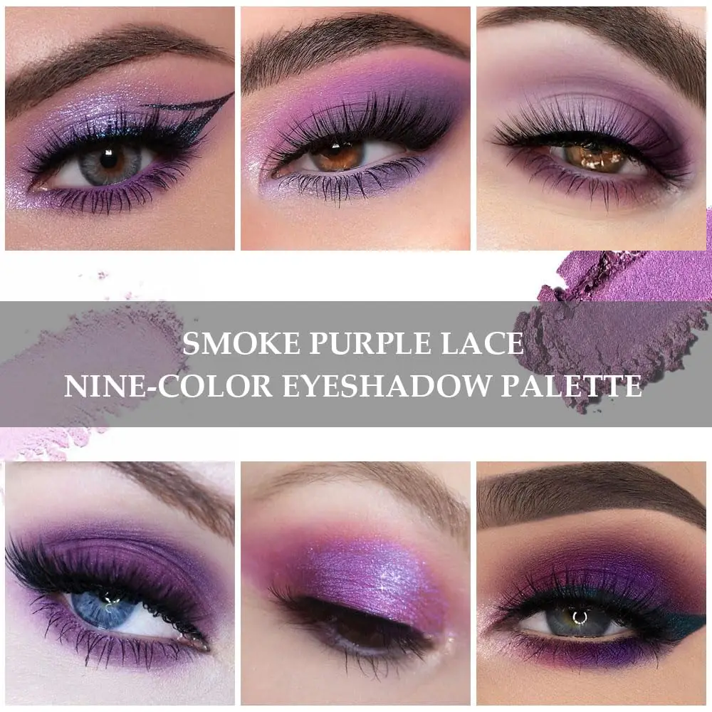 Wholesale Cosmetics Smoke purple lace 9 colors eyeshadow palette cosmetics waterproof eyeshadow tray makeup