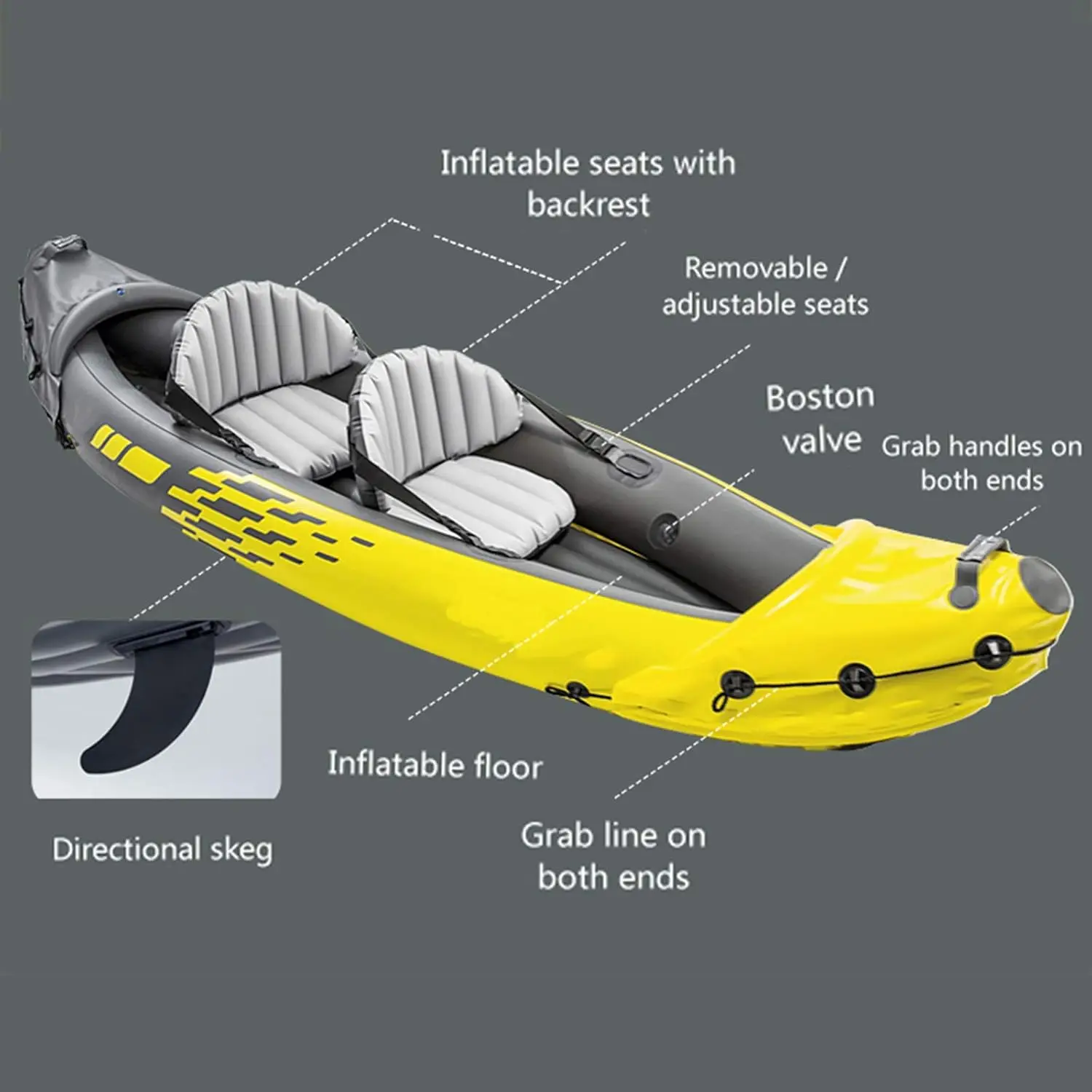 Kayak Inflatable Boat 2 Person Canoe Set Sea Kayak Boat Raft Water Sports Dinghy Rowing Boats for Adults