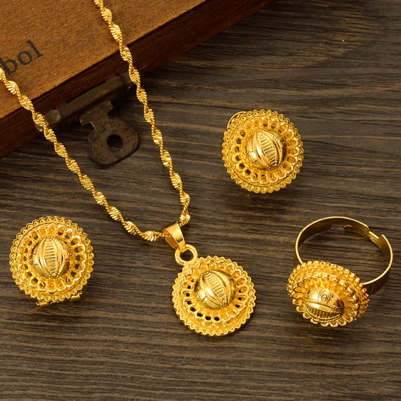 Europe And America Bohemia18k Gold Plated Beautiful African Eyes Ethiopian Ornament Earrings Rings Necklaces Women Jewelry Sets