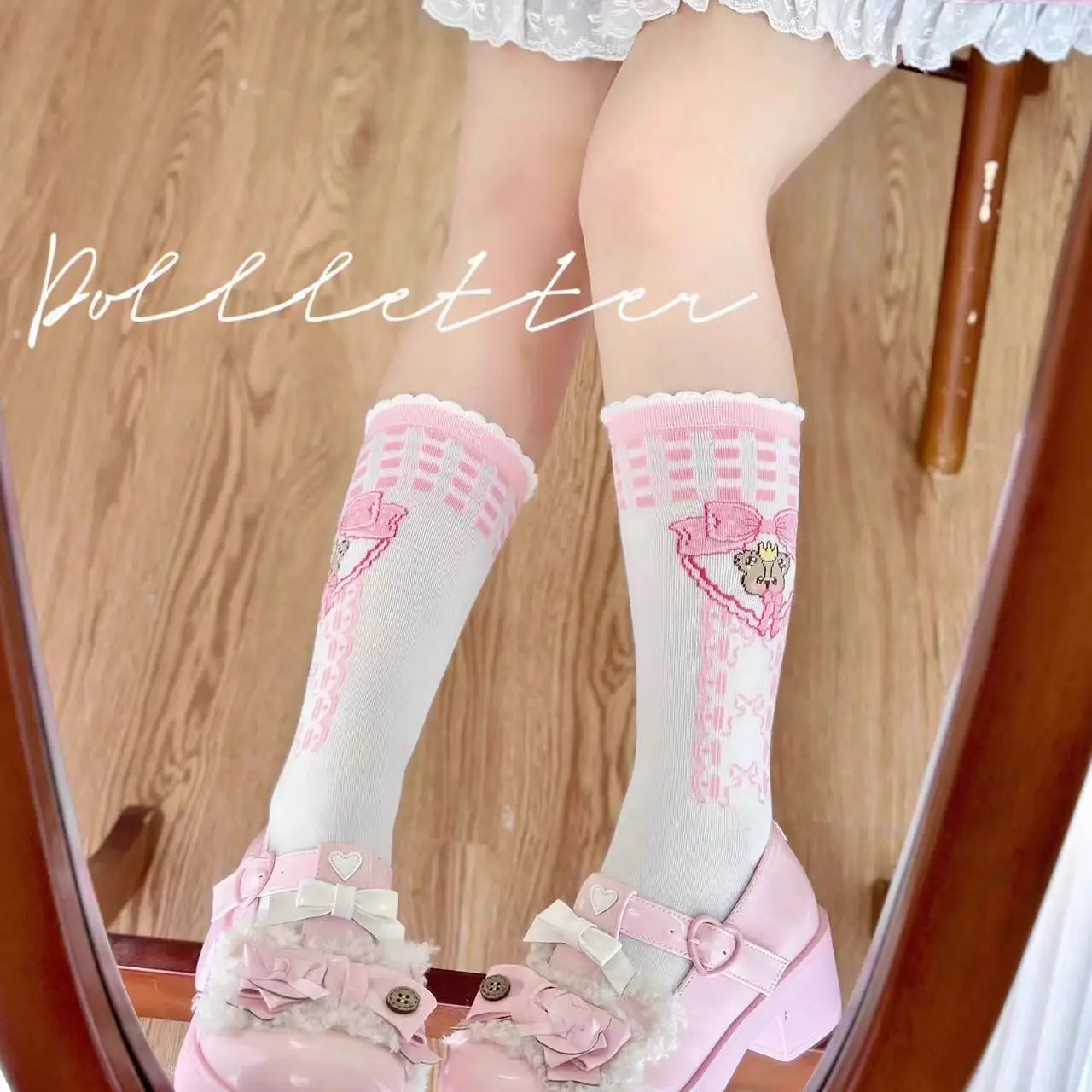 Factory Hot Selling  Pink heart Fashion Socks Japanese series  Lolita Cute Girls  Lace Socks Women