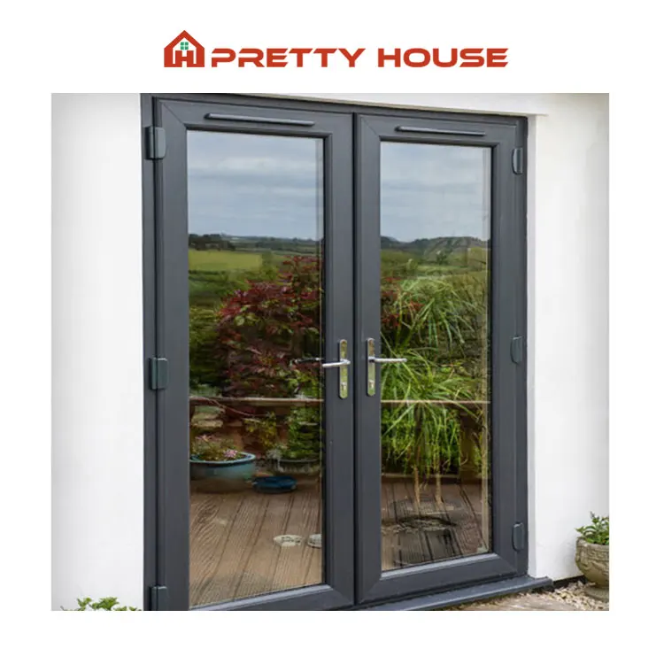 Exterior outdoor french double door house villa entry thermal break swing hinged doors patio aluminum double casement door