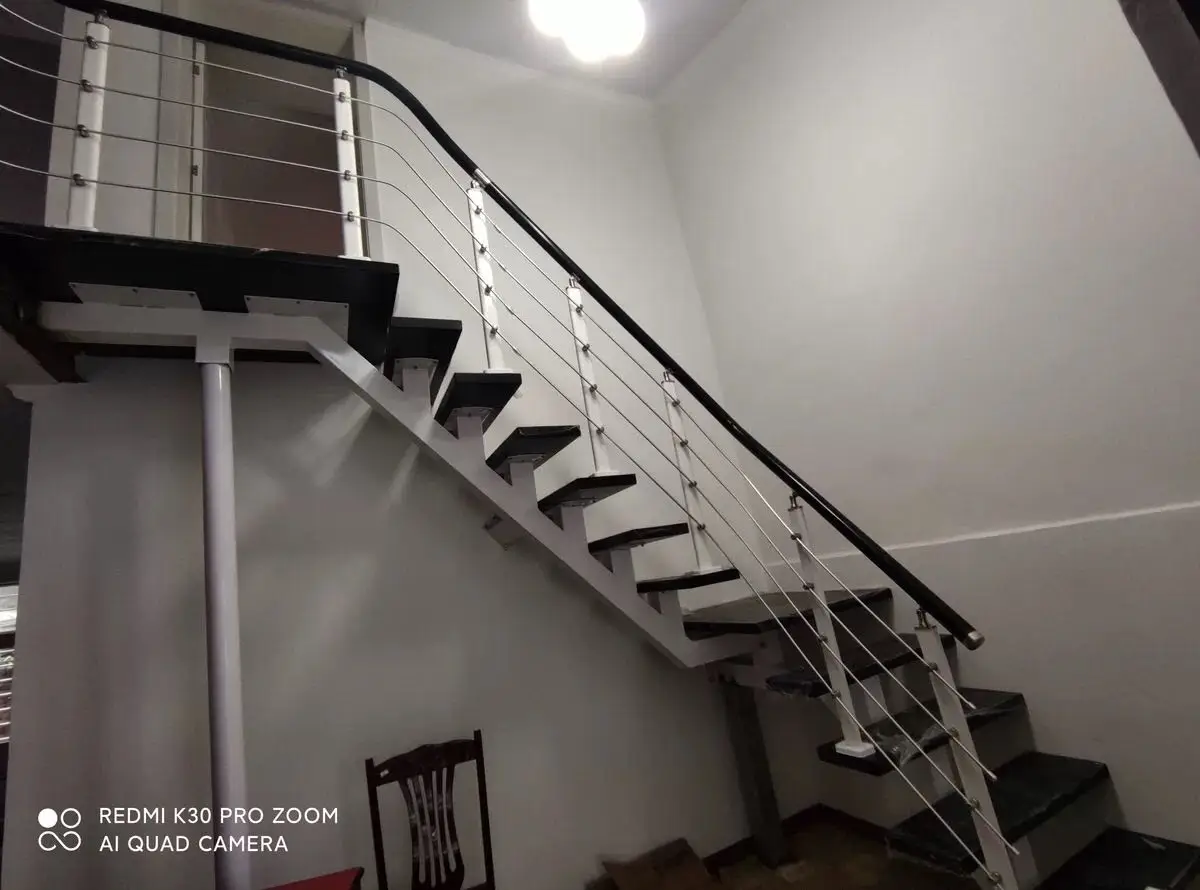 Mono Stringer Prefab Wood Staircase For House Project Modern Steel Straight Steel Stairs