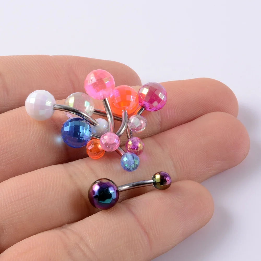 14G Surgical Steel Belly Piercing Acrylic Ball Button Rings Belly Piercing Curved Banana Body Jewelry Navel Piercing Rings