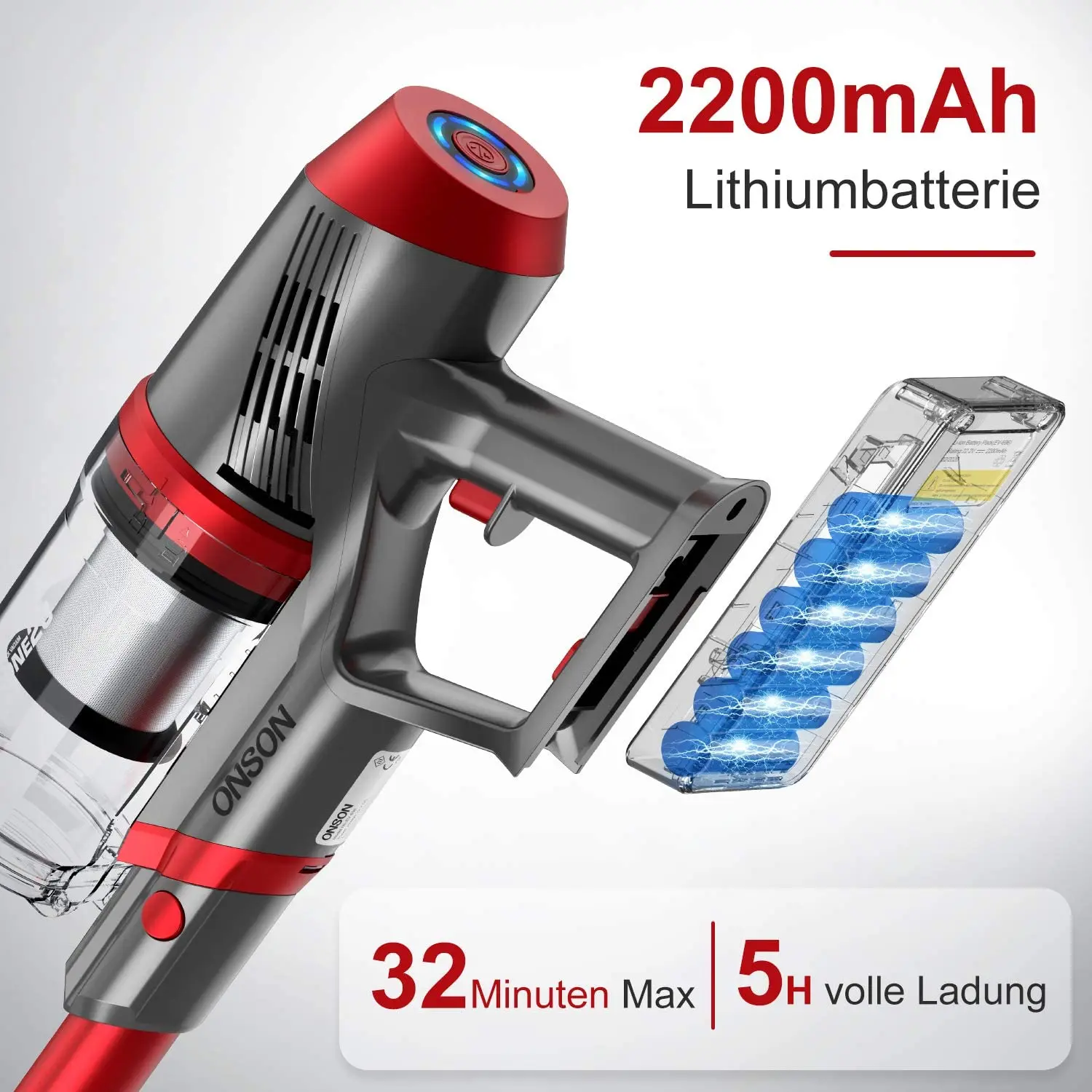 
ONSON Lightweight 4 in 1 Powerful Suction Cordless Stick Handheld Vacuum Cleaner for Home Hard Floor Carpet 