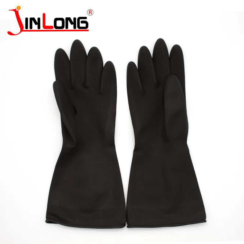 Acid and Alkali Resistant Latex 35 45 55 CM Black Industrial latex rubber Chemical Protection Gloves