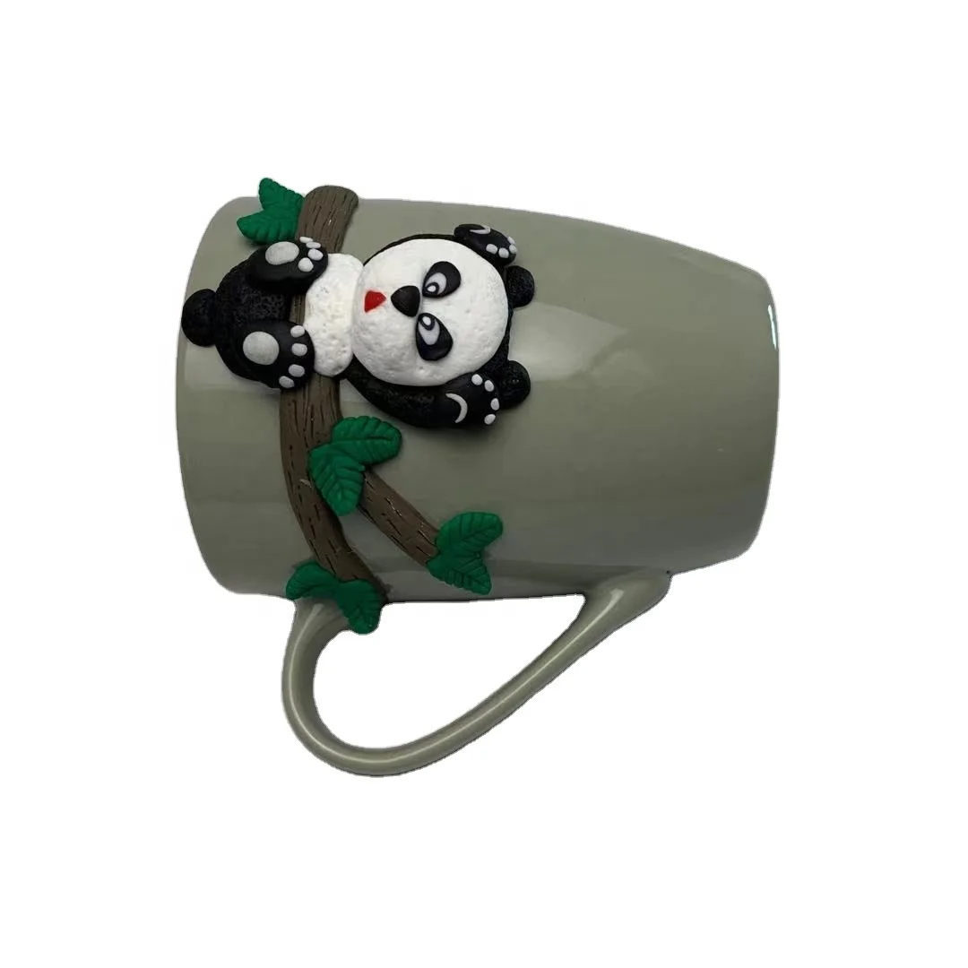 Funny creative 3D ceramic glazed mug polymer clay Cute Panda gift mug