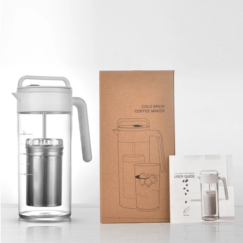 Eco-friendly Portable 900ml Free Leak proof Glass Iced Cold Brew Coffee Filter Maker