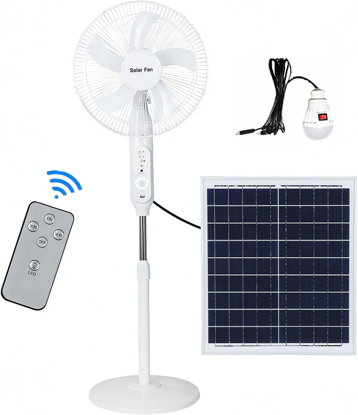 12V AC DC Rechargeable Battery Solar Powered Electric Standing Rechargeable Summer Fan with Solar Panel And Bulb