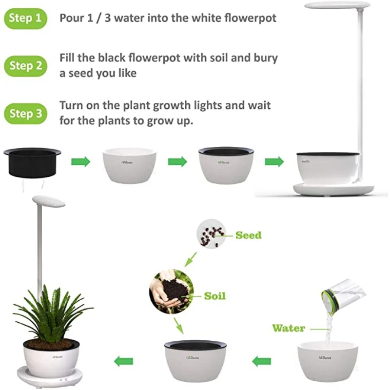 Hydroponics Height Adjustable Height Grow Lamp Full Spectrum Lighting Automatic Timer Desktop Plants Cultivation Lamp