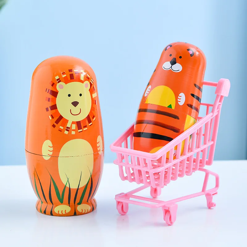 Factory Wholesale Hot Sale Wooden Nesting Animal Doll Cartoon Cute Animal Pattern Educational Wooden Nesting Dolls For Kid