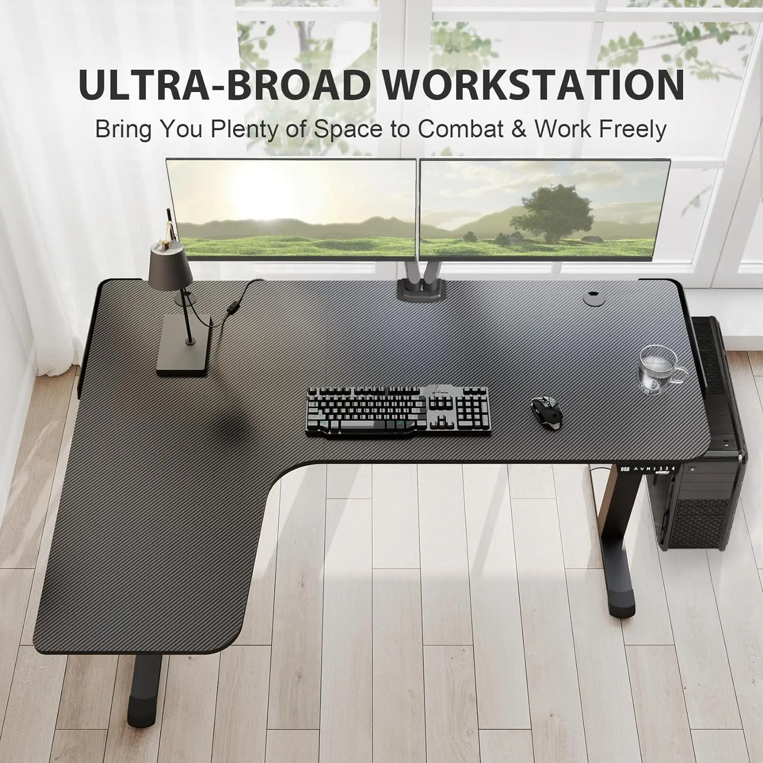 Height Adjustable Electric Stand Desk L Shaped Single Motor Ergonomic Standing Desk Large Desktop Black Computer Desk