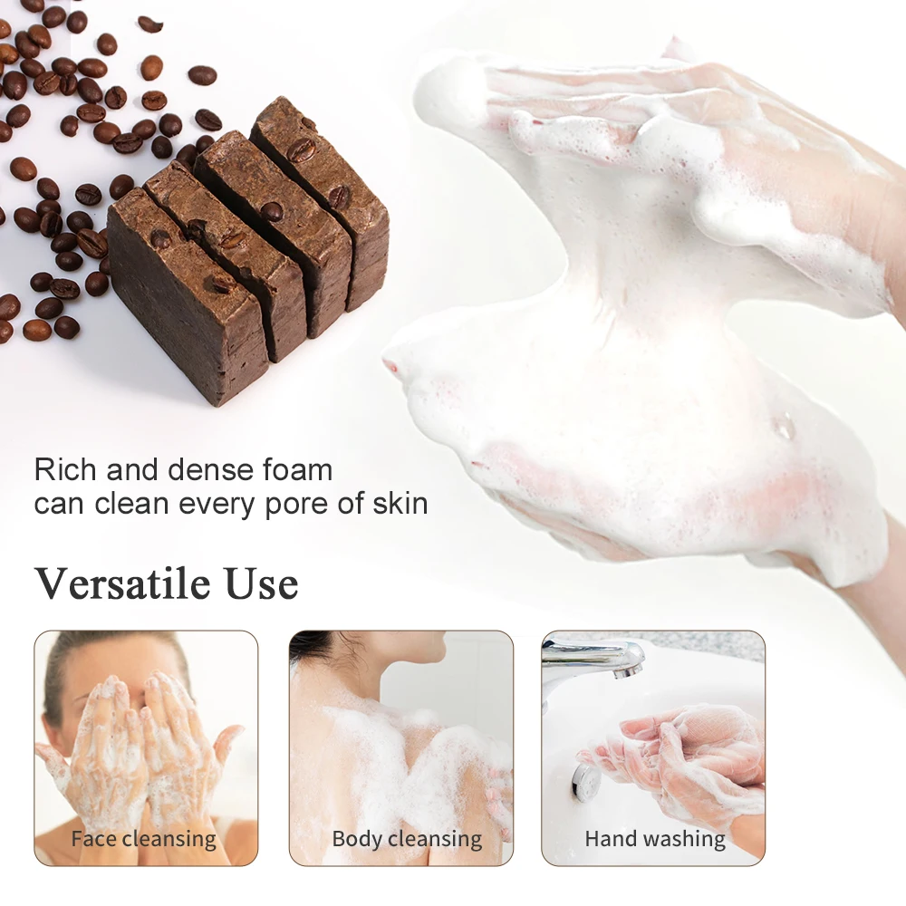 Wholesale Custom Logo Natural Cocoa face bar soap coffee Bean Black Soap Exfoliating Handmade Soap