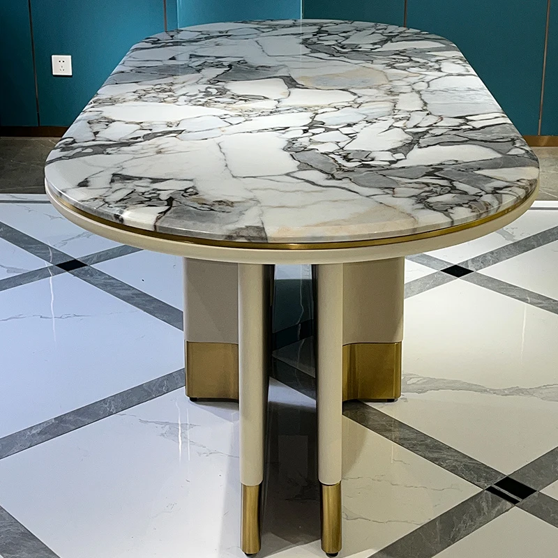 Base Oval Design Dining Table Marble Top Stainless Steel Modern and Luxury Natural Home Furniture Carton 1 Piece Stone / Marble