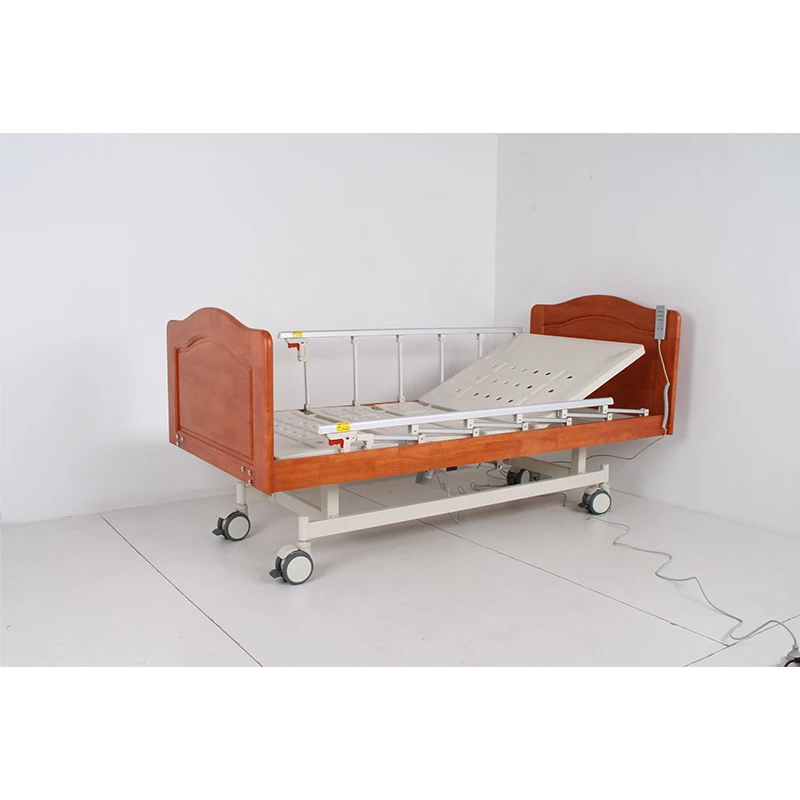 Factory Price Medical Furniture with 3 Motors for Sale, 3 Function Hospital Electric Medical Bed with Wood Head-Foot Board