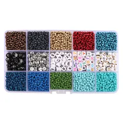 1800pcs DIY 4mm Glass Beads Set 250pcs 6mm Round Square Acrylic Alphabet Letter Beads Glass Seed Beads