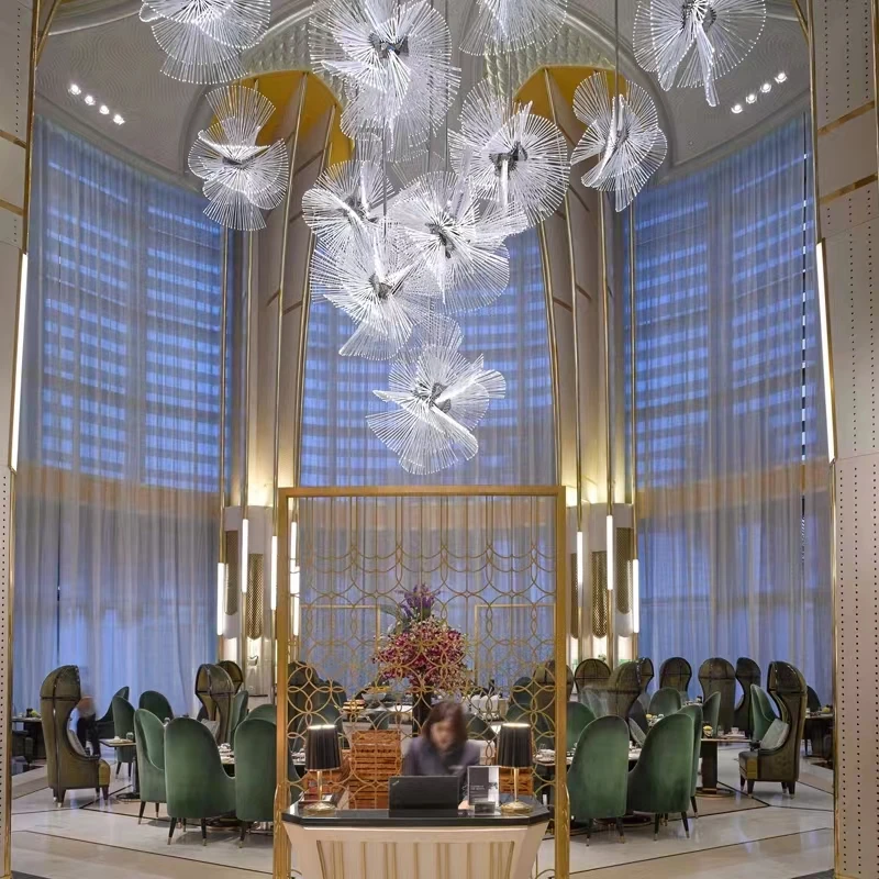 Clear crystal tube combination modern DIY dandelion flower pendant light ceiling lighting for hotel foyer restaurant villa stair