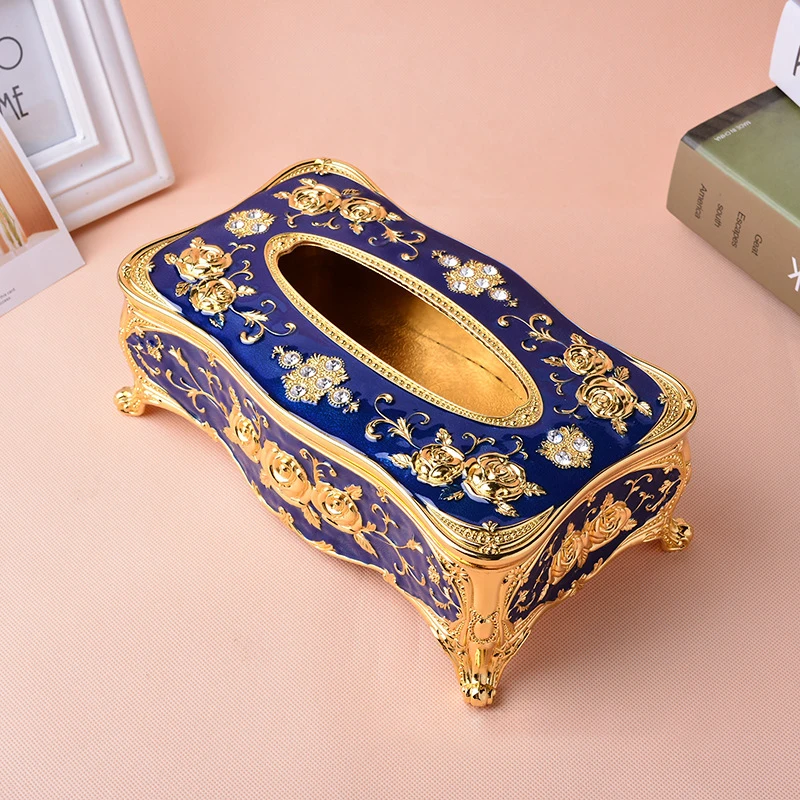 European Zinc Alloy Electroplated Rectangle Tissue Box For Home Decoration
