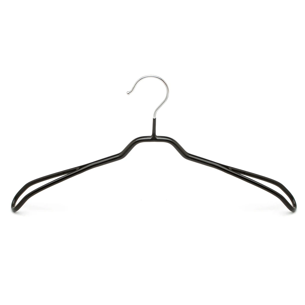Extra Wide Shoulder Black Coated Non-Slip Vinyl Metal Wire Coat Clothes Hanger