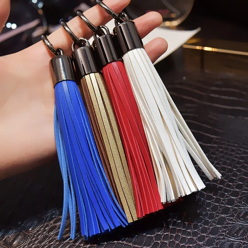 Women Leather Tassels Keychain Car Key Rings Gift Bag Hanging Buckle Leather Key Chain Tassel Charms