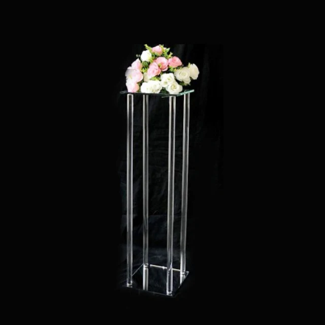 Wholesale Church decoration crystal 4 pillar flower stand glass flower tall stand