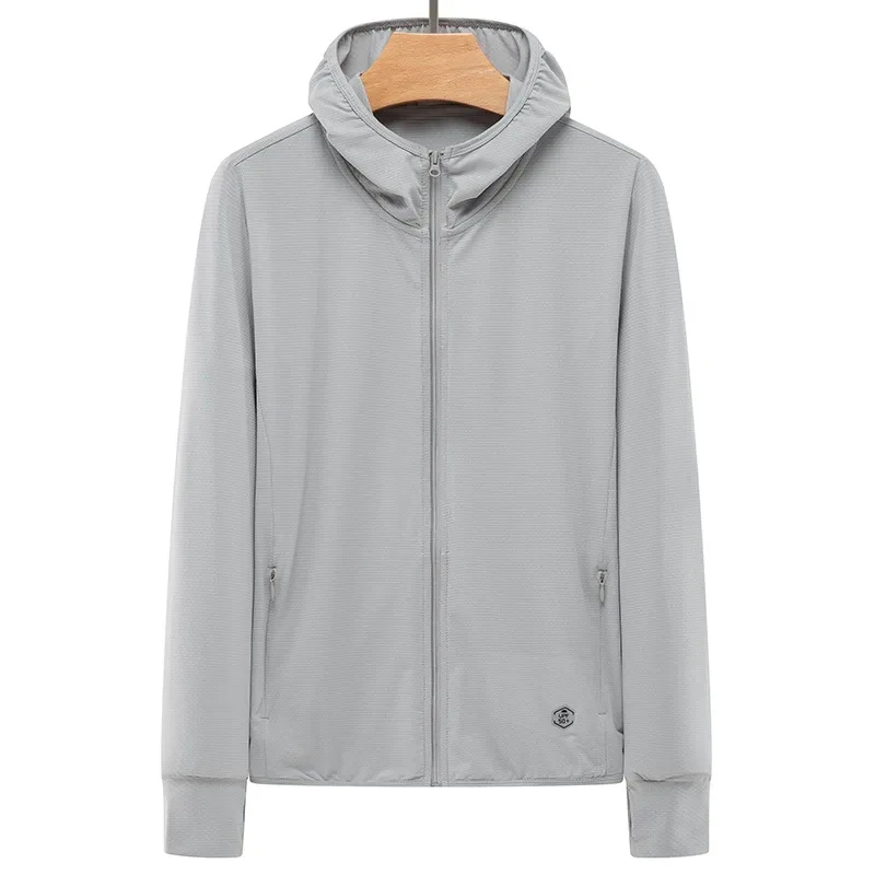 Summer new knitted sunscreen couple hooded ice silk windbreaker UV protection UPF50+