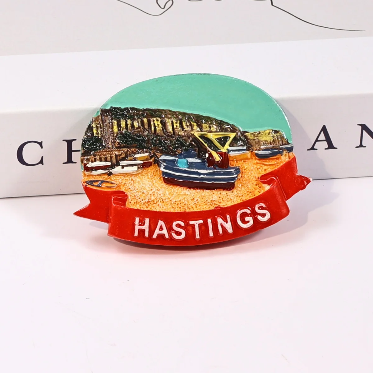 Custom 3D Logo hand-painted sea island Hastings design tourist Souvenir Polyresin Resin Fridge Magnet Fridge Magnets