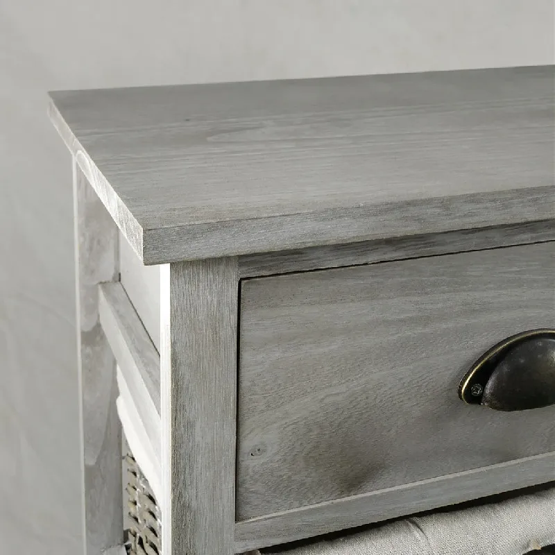 Vintage Grey Range - Two Drawer and Four Wicker Basket Storage Unit